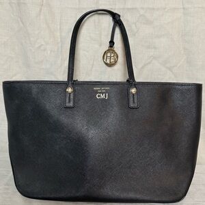 Henri Bendel Authentic Black Large Tote Handbag Gold Hardware Monogram Unisex